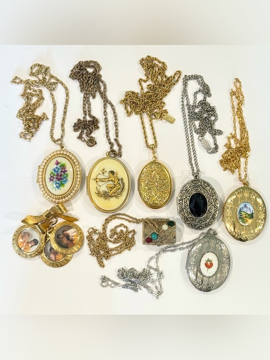 Avon Jewelry - Vintage Avon 1928 Locket Bundle Floral Victorian Style Porcelain Hand Painted